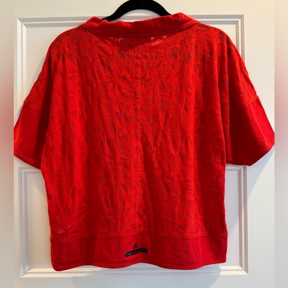 Adidas Stella McCartney Top Medium Red Heart Sheer Short Sleeve Activewear Tee - Picture 3 of 8